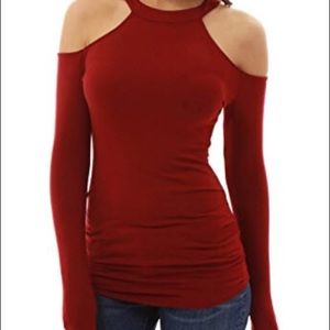 Halter Style Long Sleeve Cold Shoulder Top